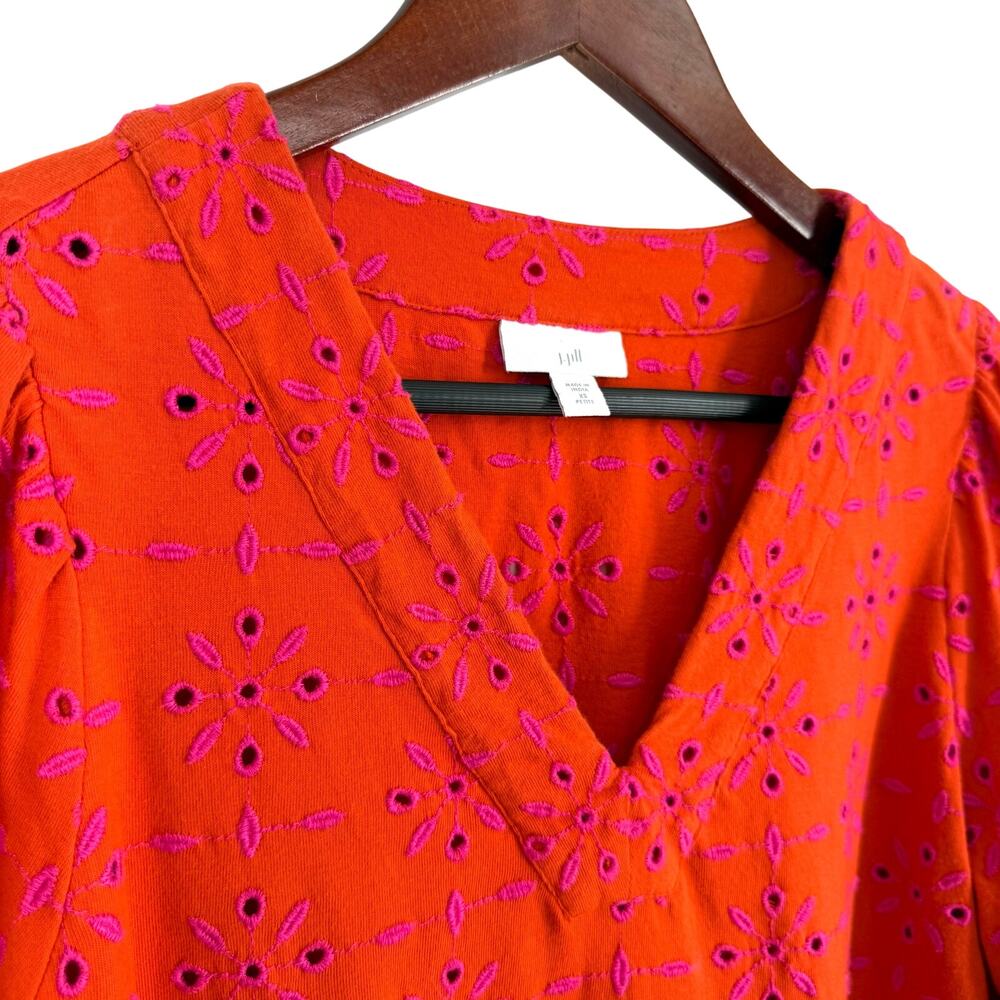 J.Jill XS Petite XSP Orange Pink Tropical Floral Blouse Shirt Top Summer Beach - Picture 4 of 10